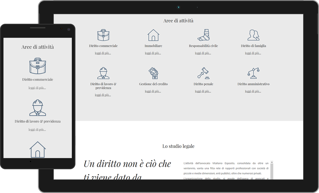 Web design responsive sezione Aree di attività Avv. Vitaliano Esposito