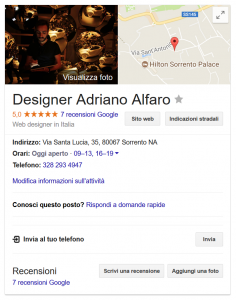 Screenshot della scheda aziendale Google
