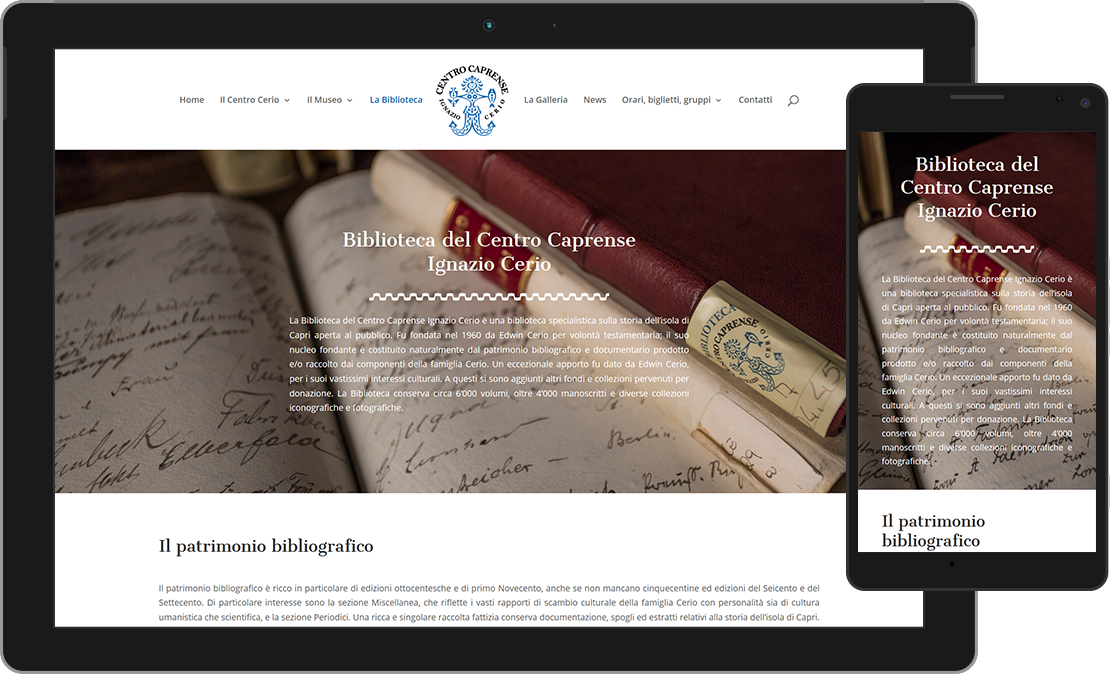 Web design responsive sezione Biblioteca del Centro Caprense Ignazio Cerio