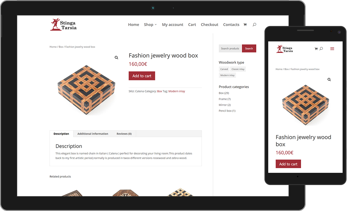 Pagina prodotto negozio online Stinga Tarsia Pagina prodotto negozio online Stinga Tarsia