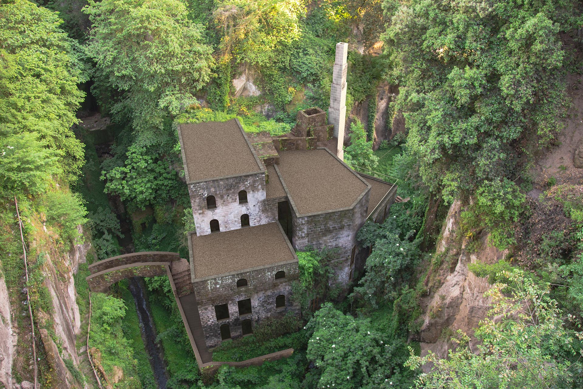 Render del Vallone dei Mulini di Sorrento visto da Piazza Tasso